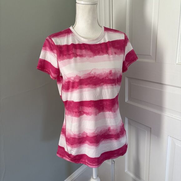 Lands End Shirt Womens Small Pomegranate White Striped Gradient Athletic Tee - Picture 1 of 4